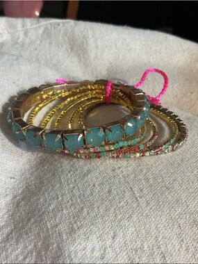 Gold-Tone Stacked Bracelet Set with Turquoise and Multicolor Stones